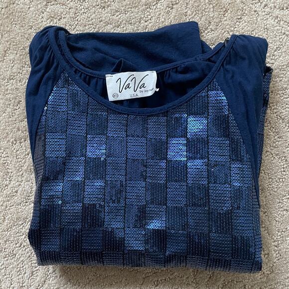 Vava Sequins Glitter Fun Top bat sleeve top in Navy for Spring, Made in USA, XS - Picture 3 of 5